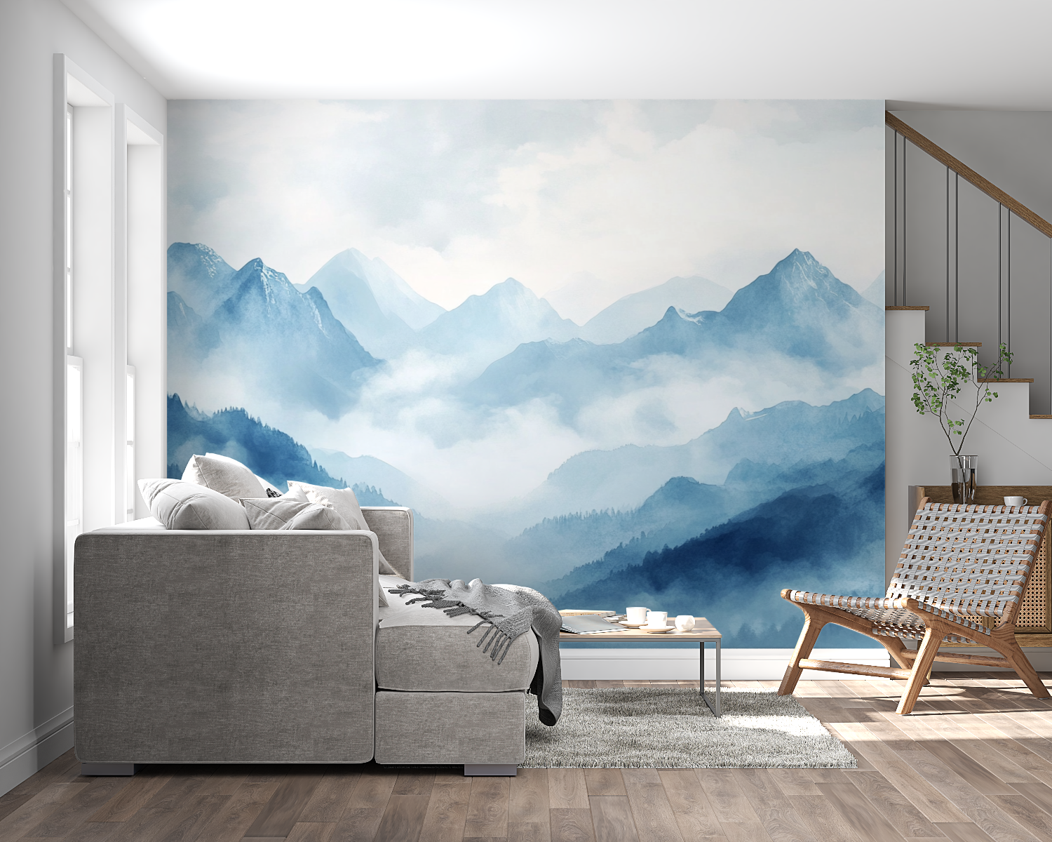 Papier peint aquarelle paysage ...rumeuses panoramique mural