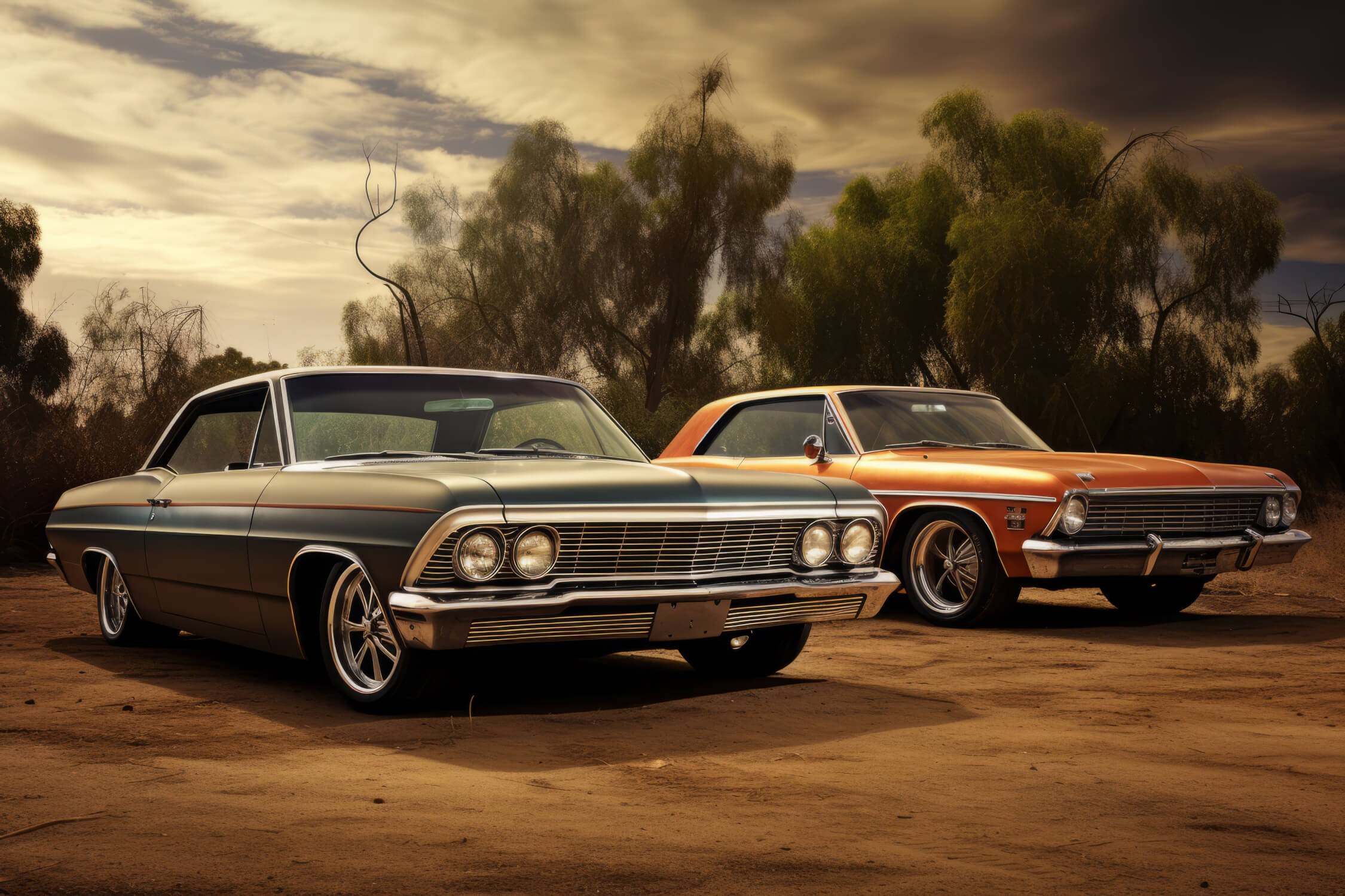 Papier Peint Deux Vieilles Voitures Americaines