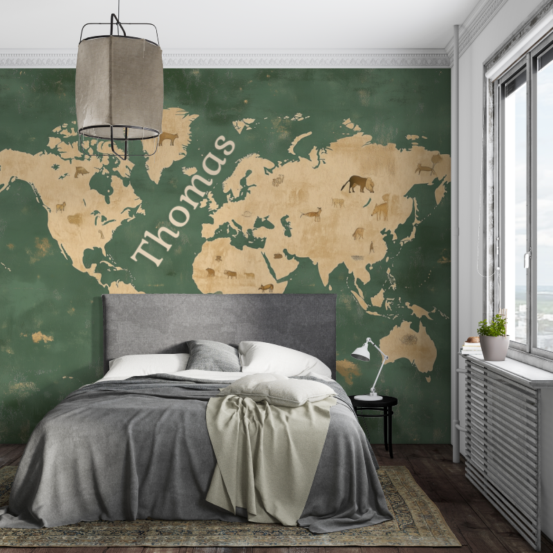 Papier peint prenom carte du monde piece ados