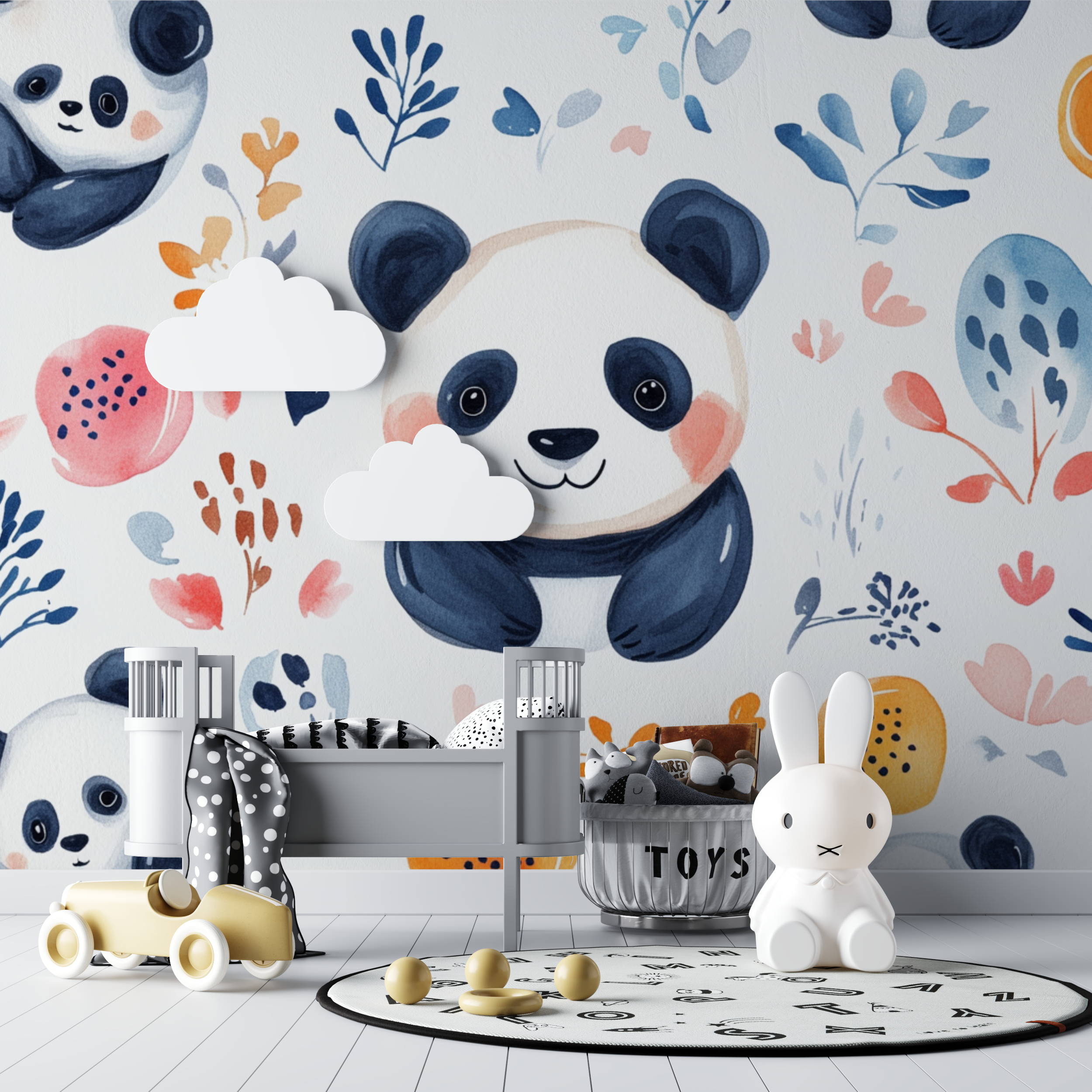 Papier peint panda et motifs ethniques bebe tipi