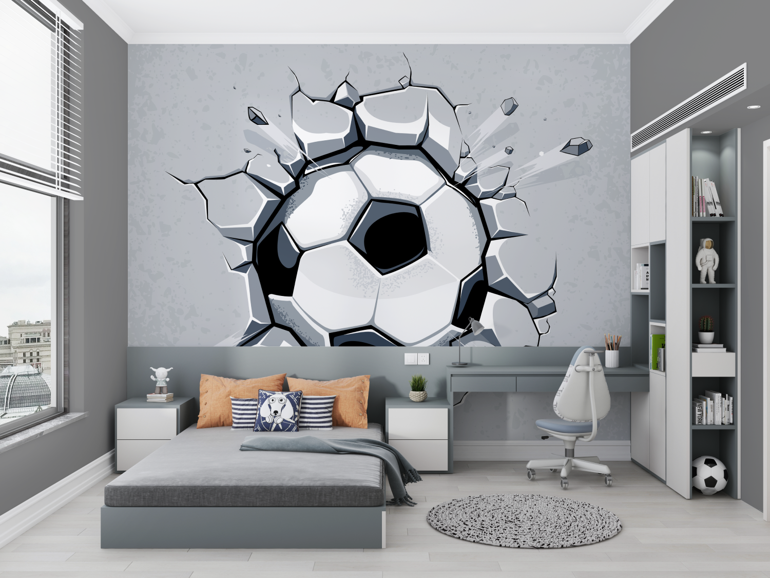 Papier peint avec un grand ballon de foot chambre petit