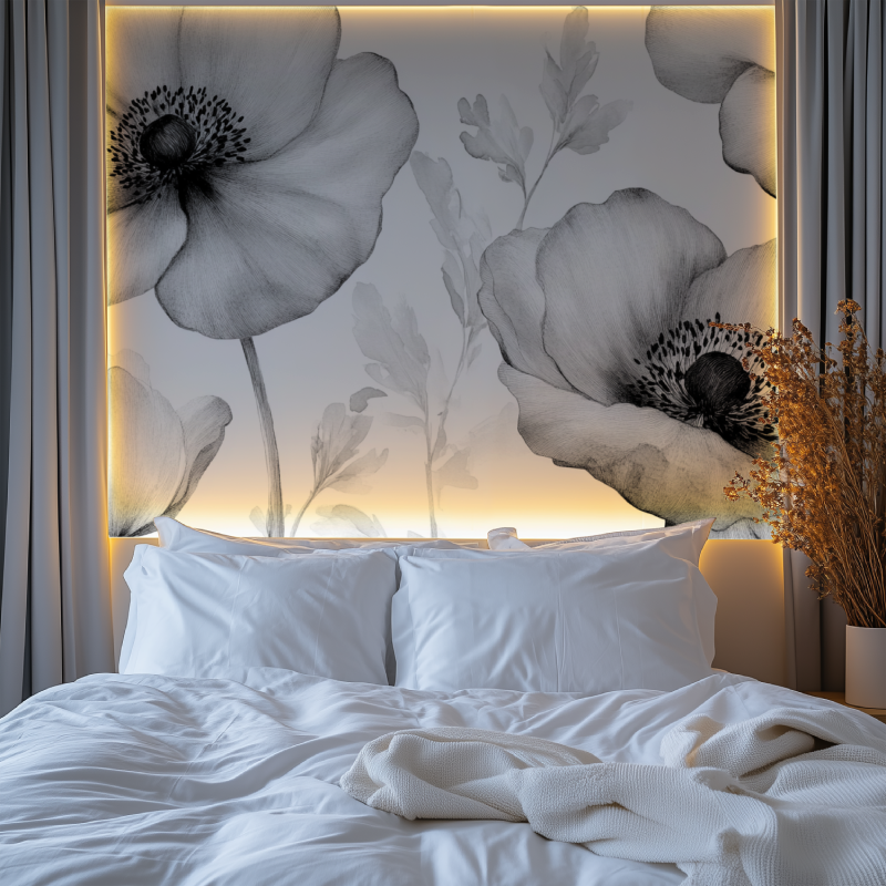 Papier peint fleur gris chambre premium