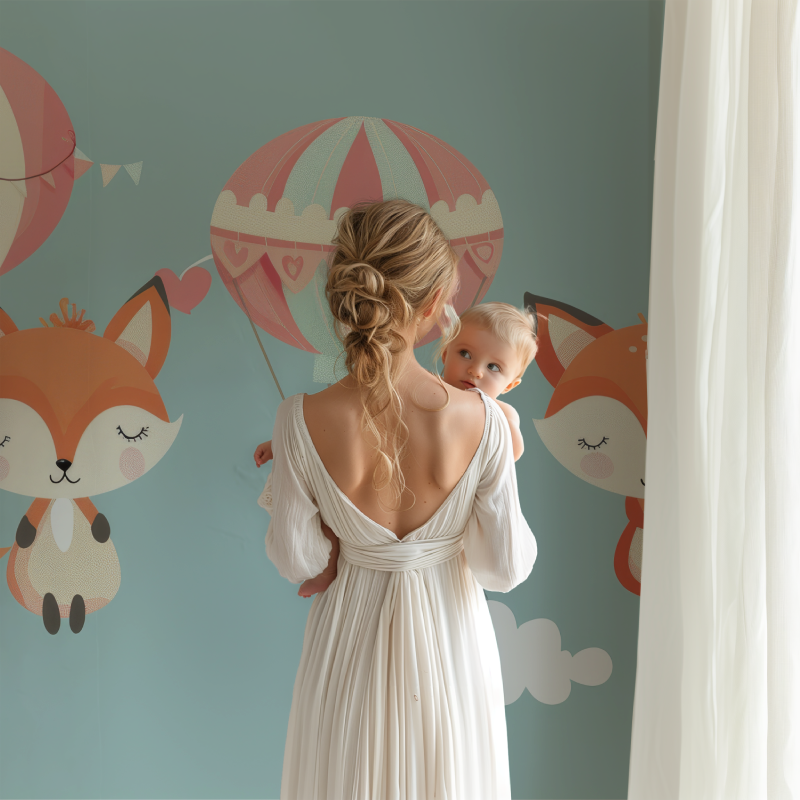 Papier peint renard et montgolfiere bb123