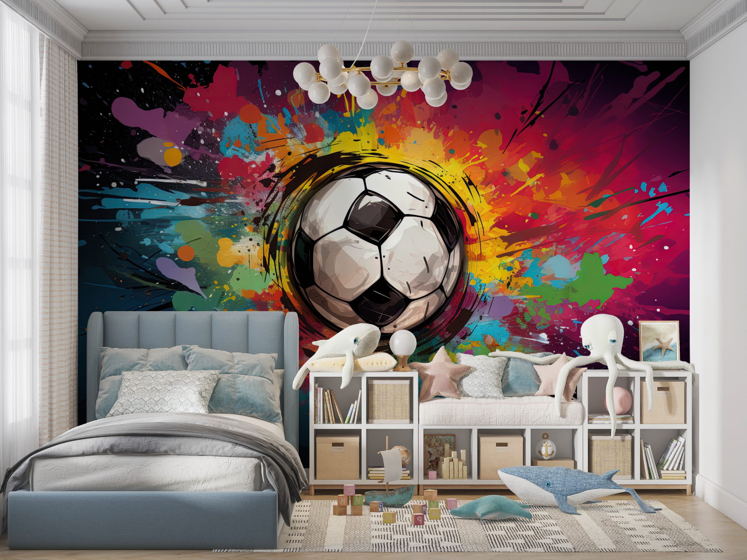 Papier peint ballon en grafitti foot panoramique garcon