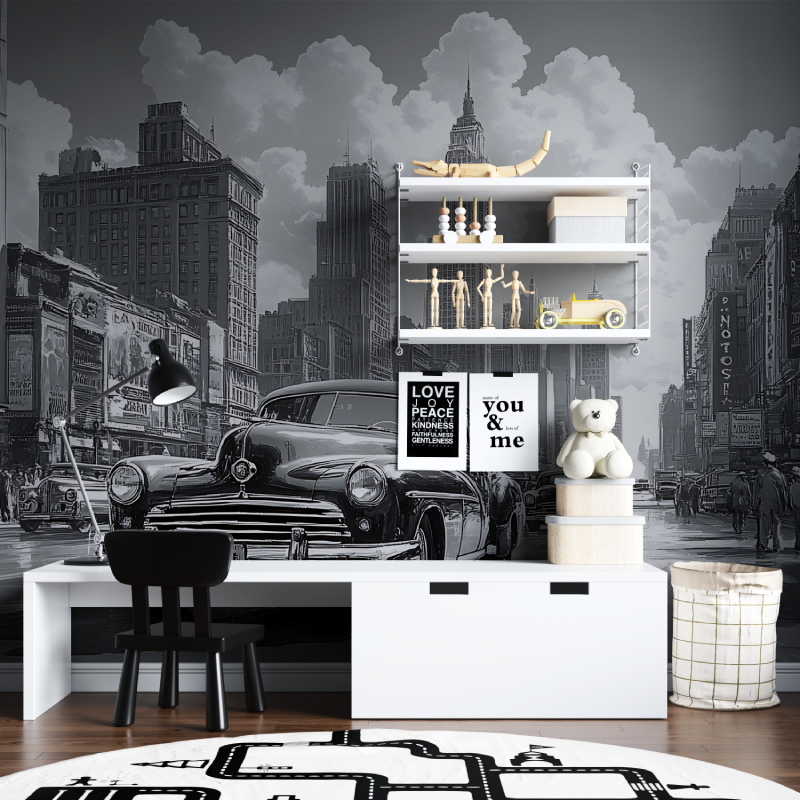 Papier peint noir et blanc retr...re tapisserie chambre ados