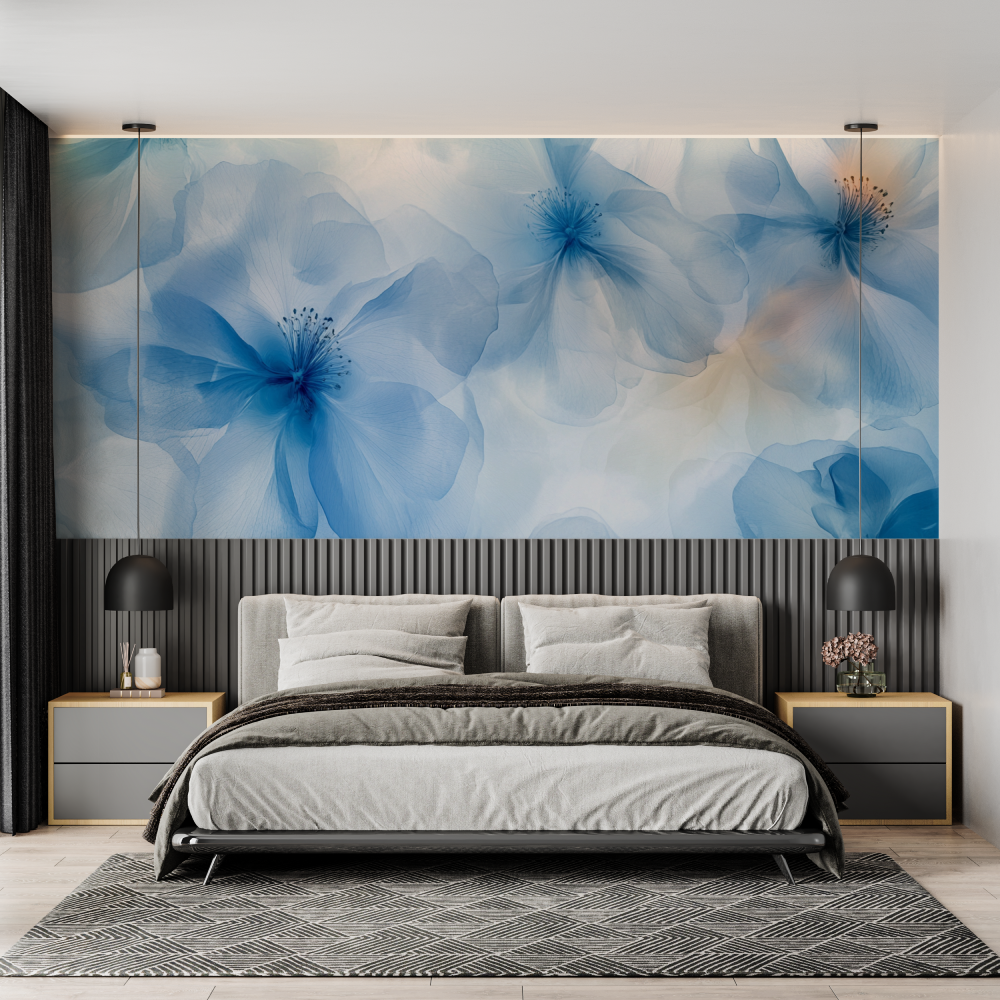 Papier peint aquarelle fleurs bleues x ray chambre adulte