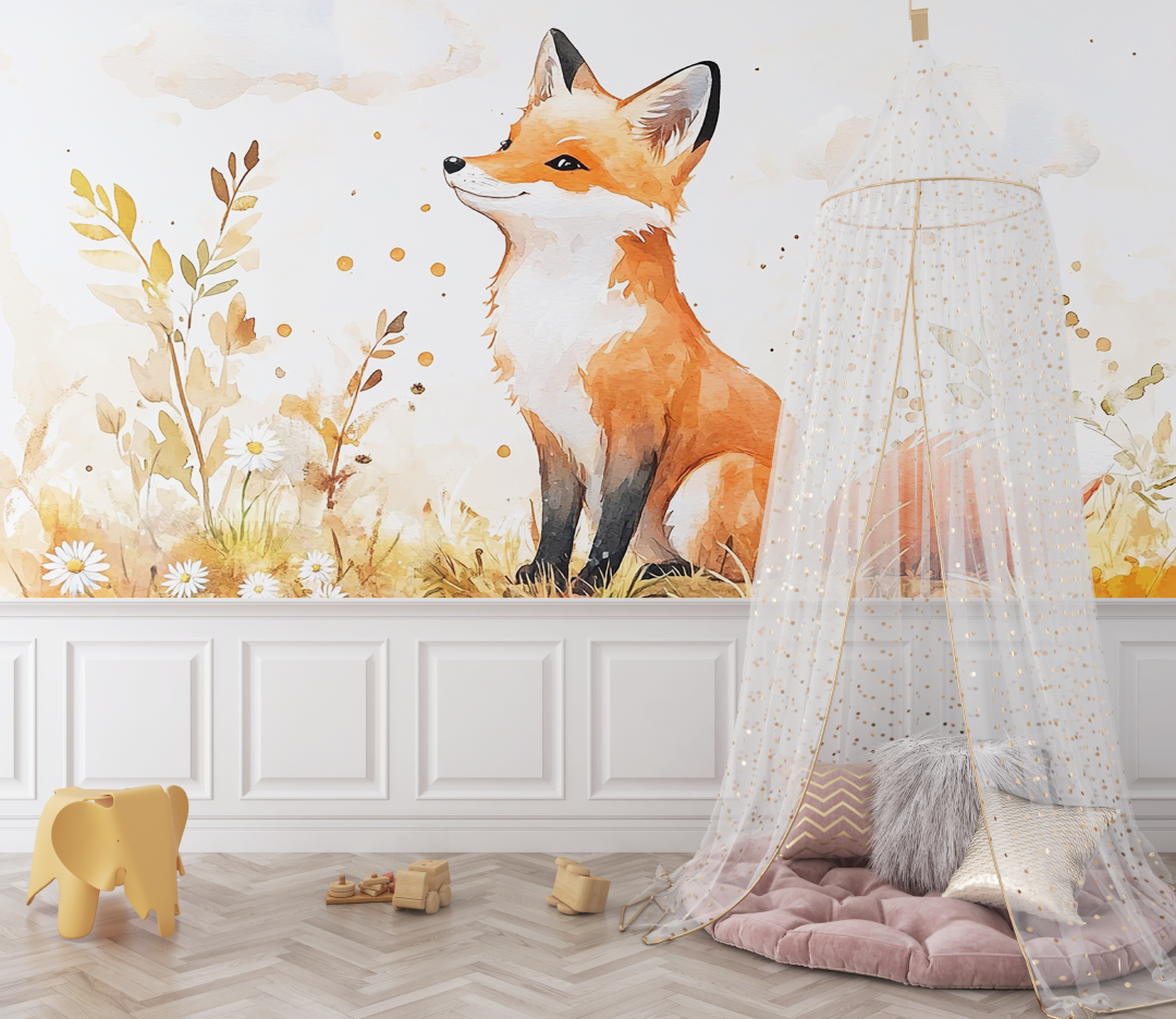 Papier peint renard bebe aquarelle bebe