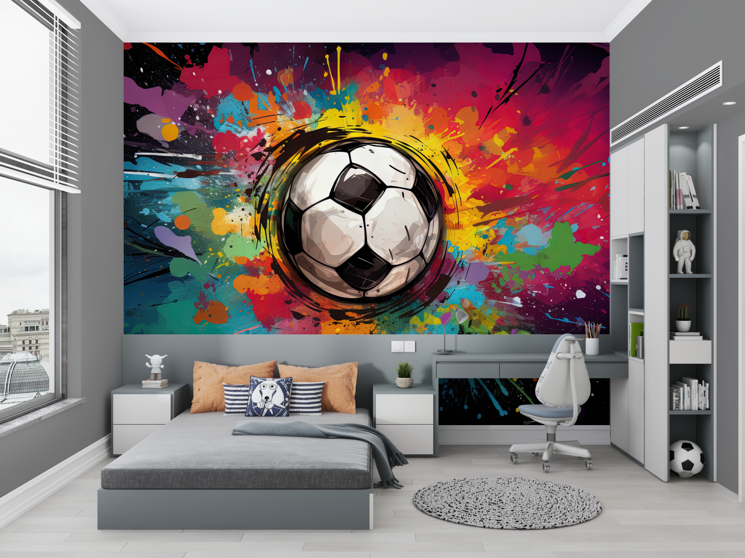 Papier peint ballon en grafitti foot chambre petit