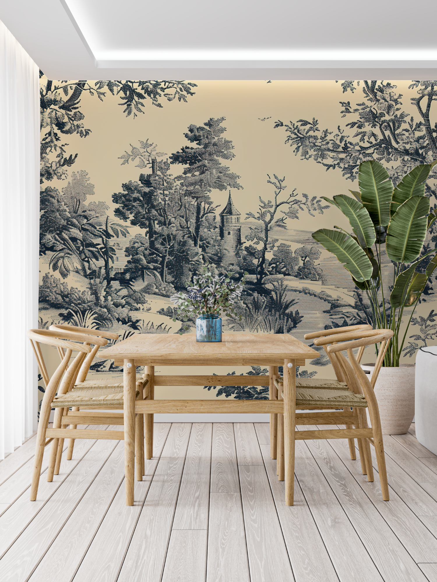Papier Peint Toile De Jouy Ancien Noir - tapisserie