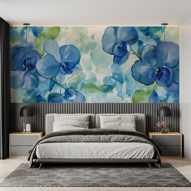 Papier peint aquarelle orchidees style elegant mural adulte