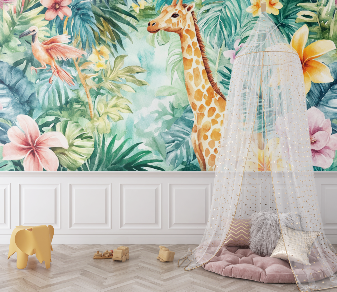 Papier peint animaux arc en ciel et jungle bebe