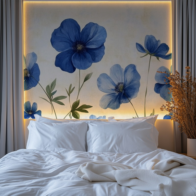 Papier peint vintage fleur bleue chambre premium