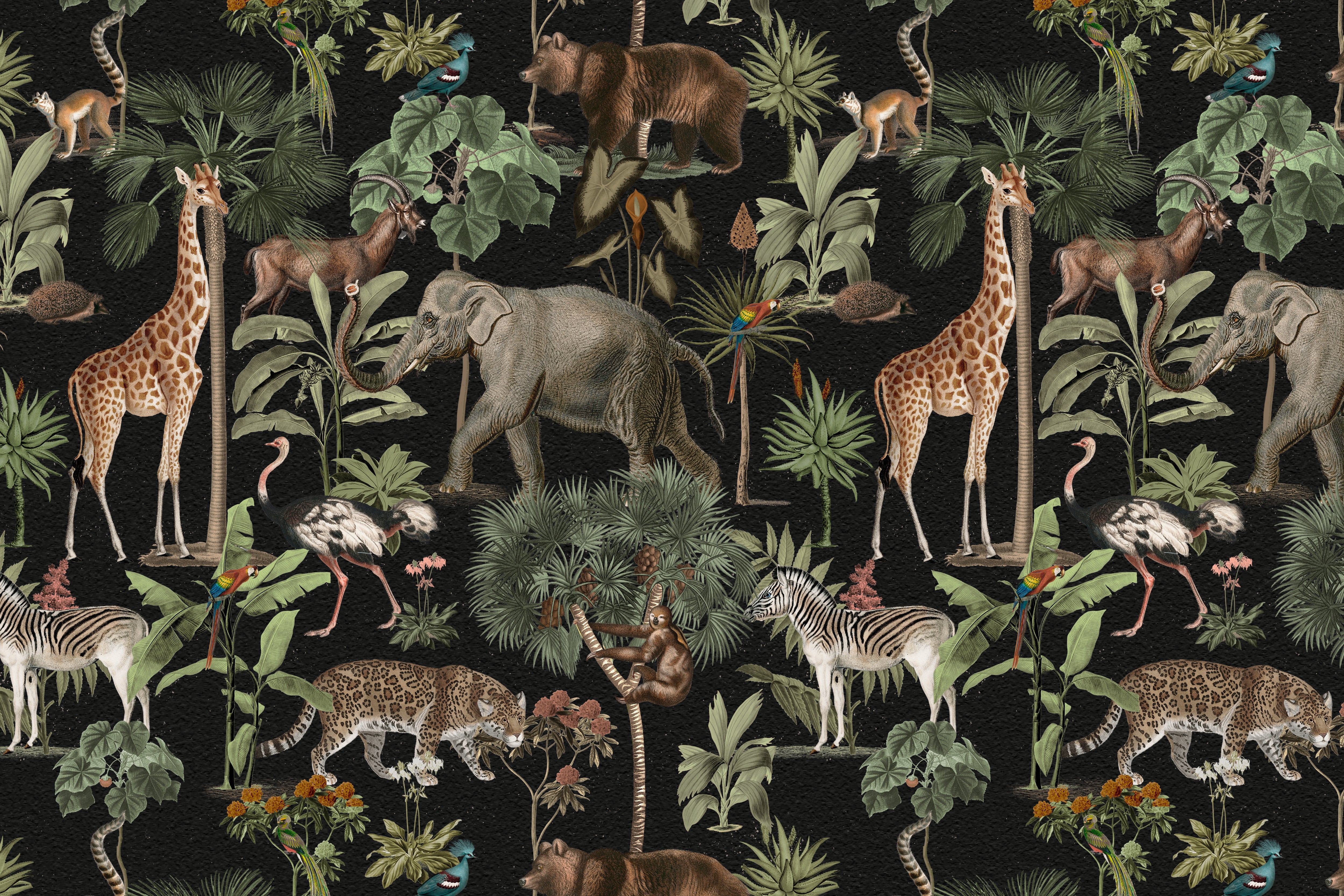 Papier peint Safari noir pour bébé