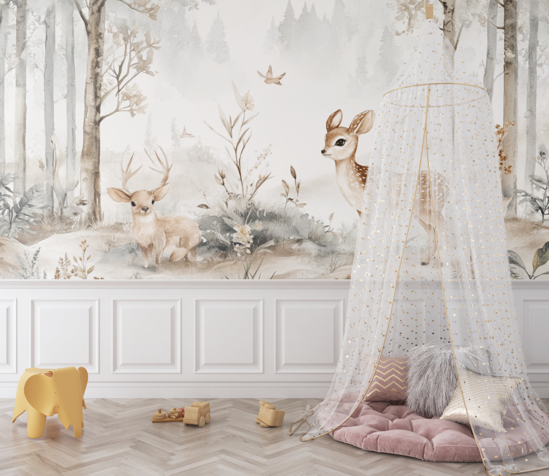 Papier peint biche et foret bebe
