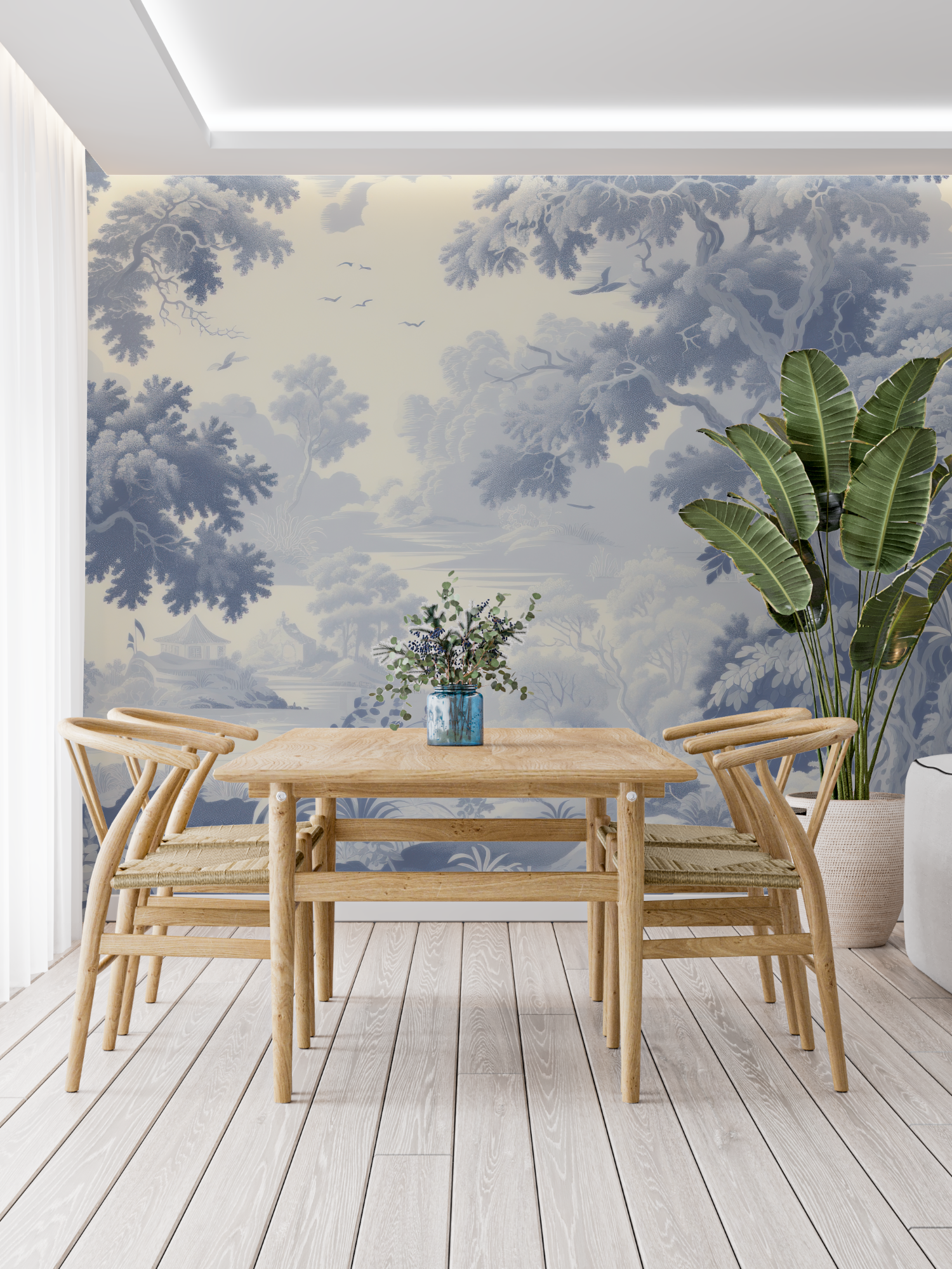Papier Peint Toile De Jouy Toile Bleu - tapisserie
