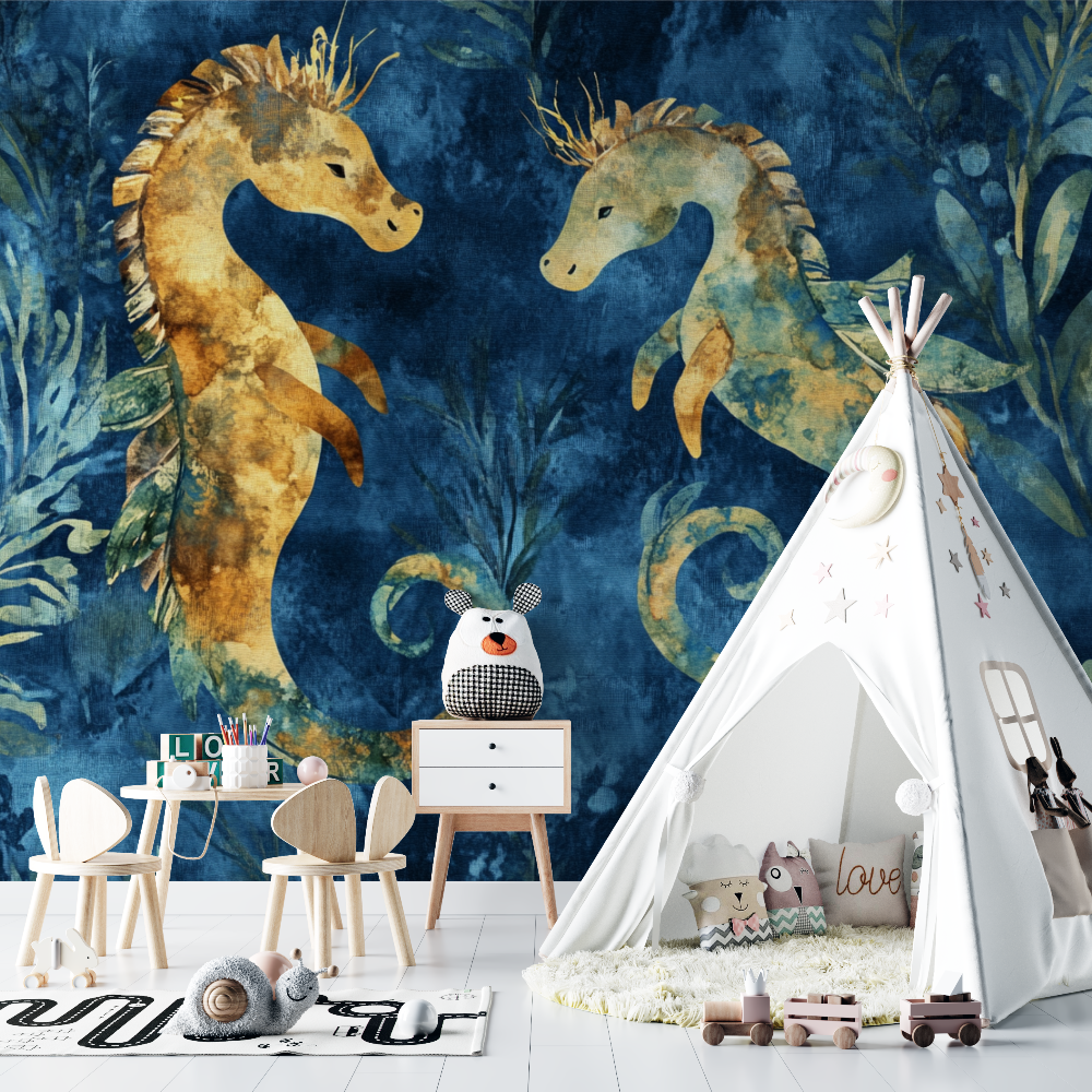 Papier peint marin hippocampes ...ues dansantes chambre bebe