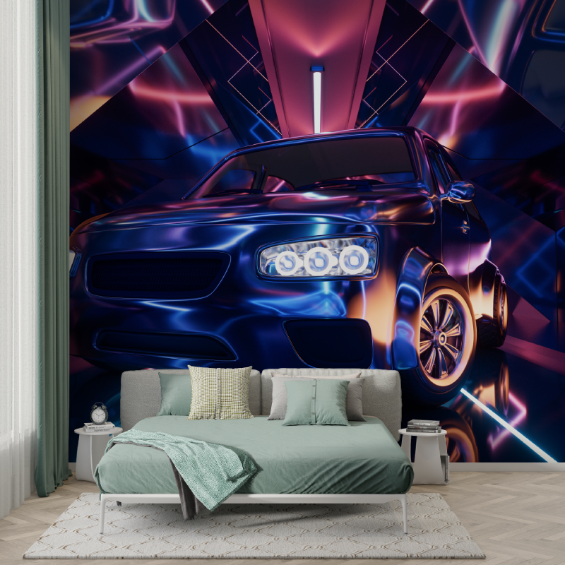 Papier peint 3d voiture tunning murs