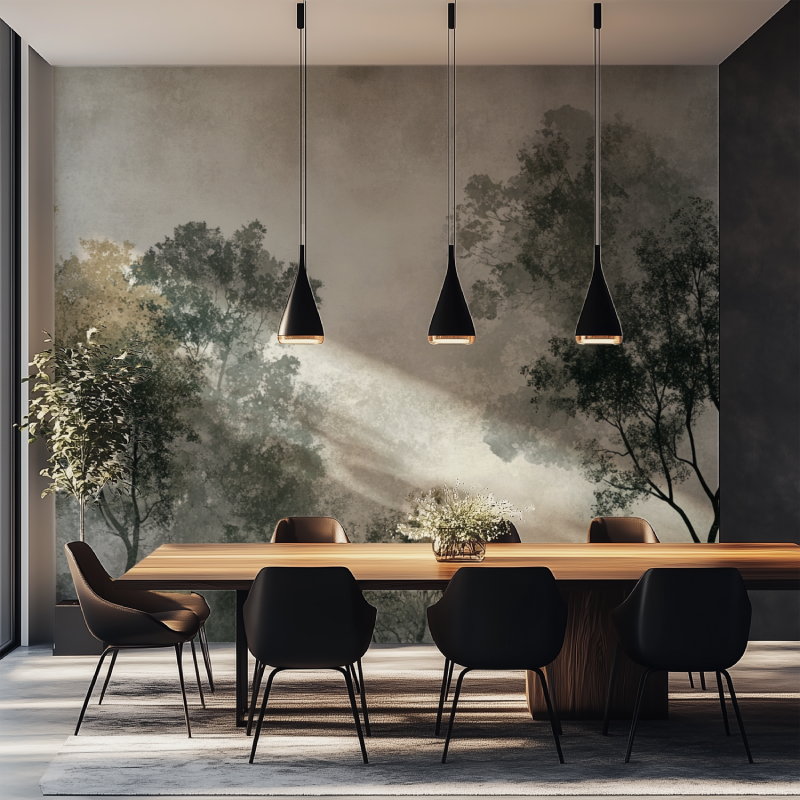 Papier peint arbre stylise salle manger tapisserie