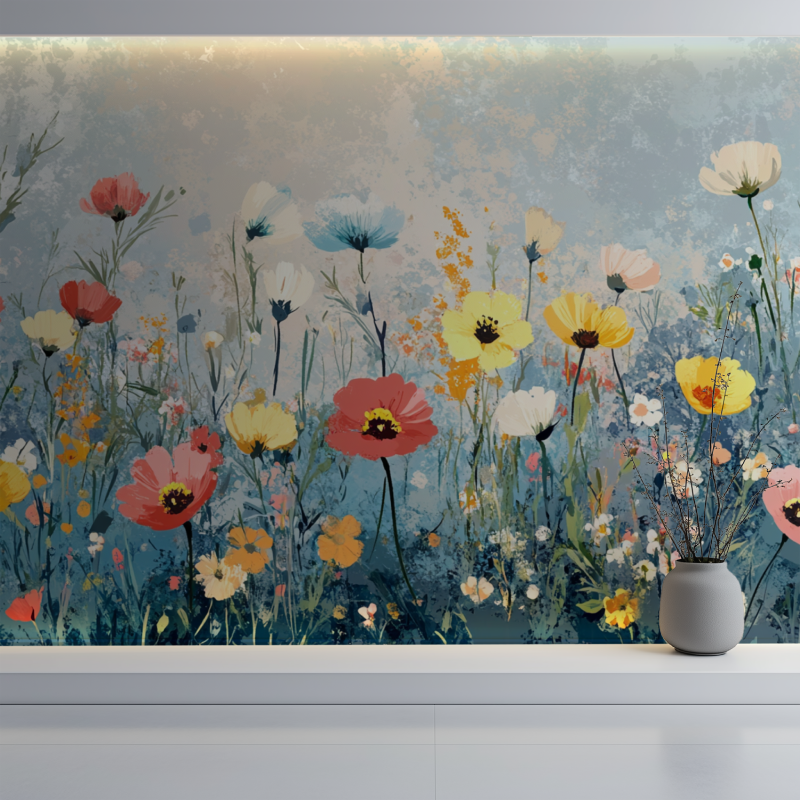 Papier peint fleur des champs mur blanc