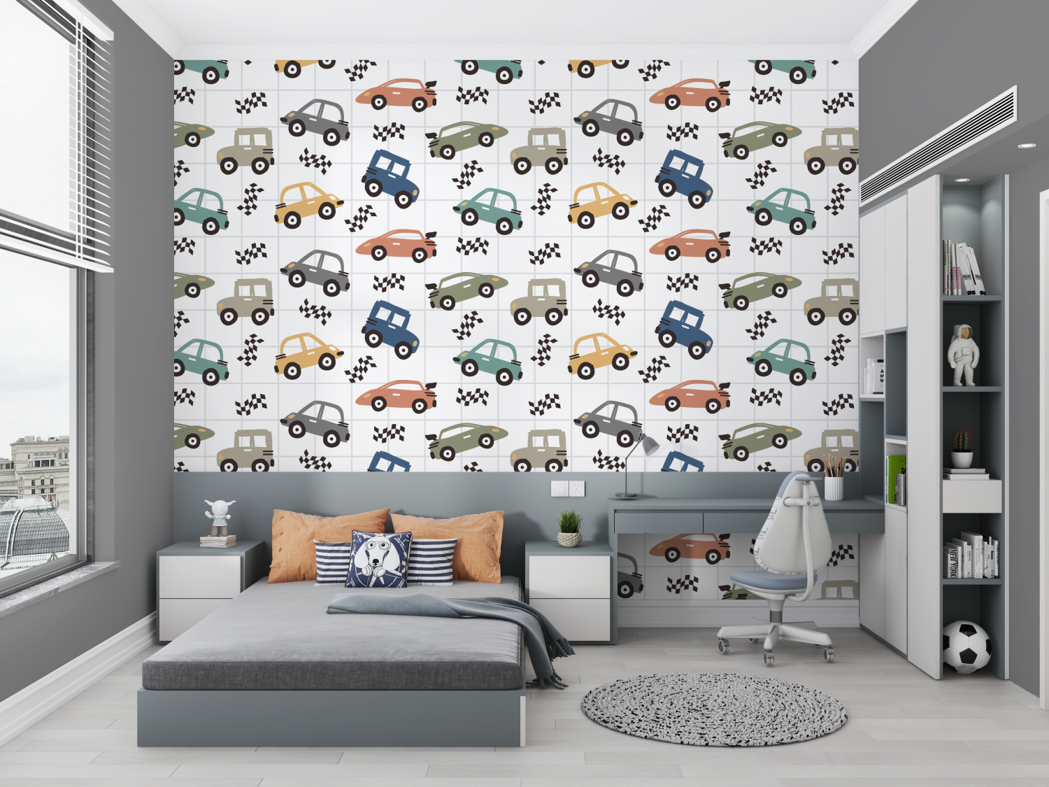 Papier peint petites voitures enfant chambre petit