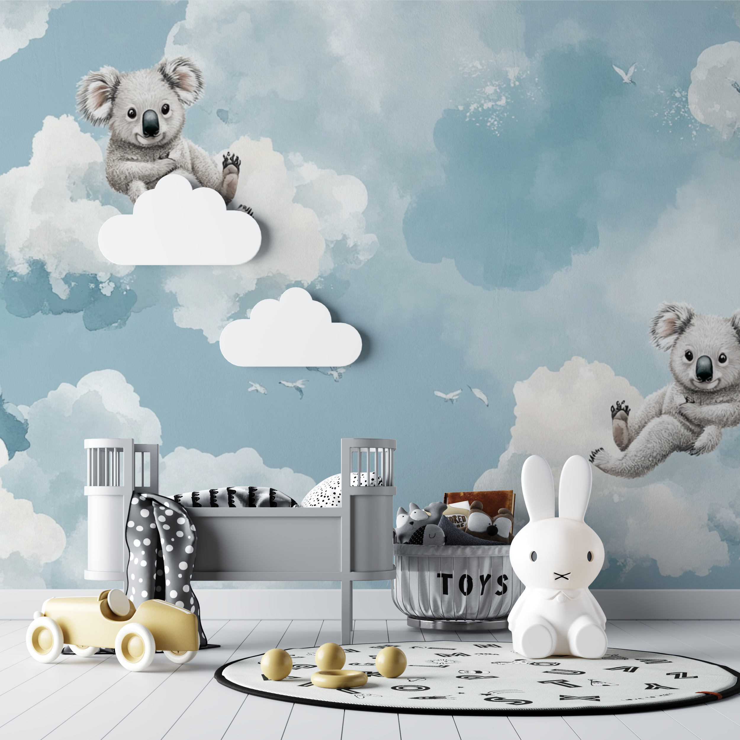 Papier peint koala et nuages ivoire bebe tipi
