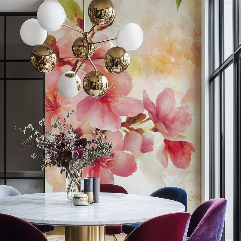 Papier peint fleur japonaise salon chaise