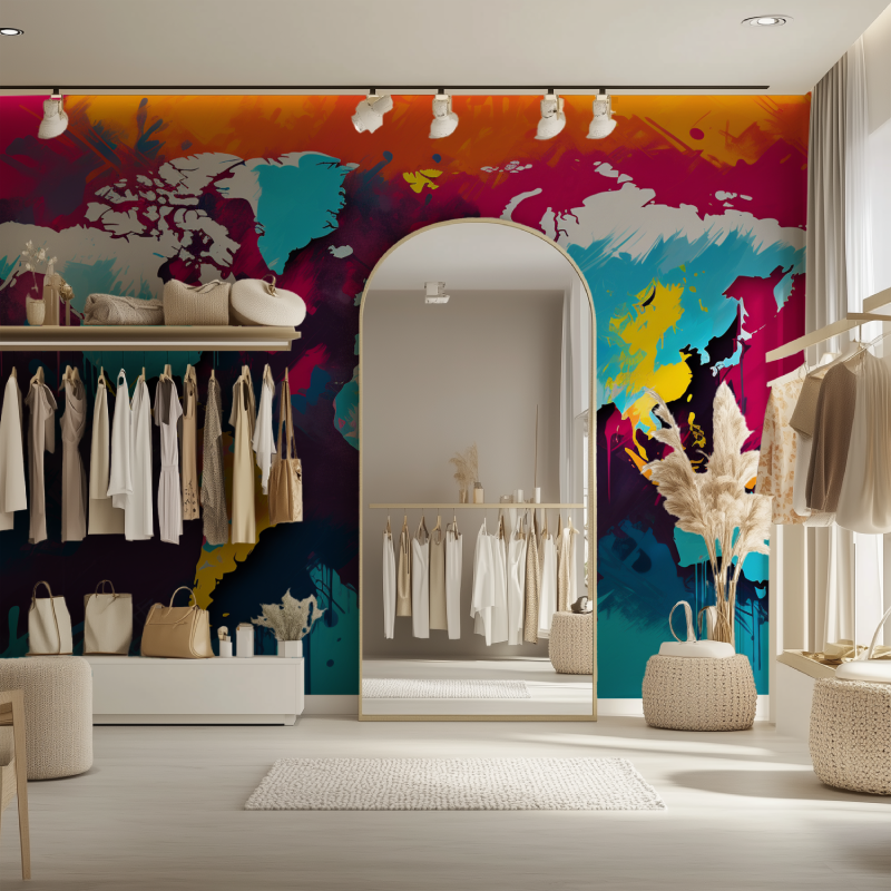 Papier peint carte du monde graffiti dressing