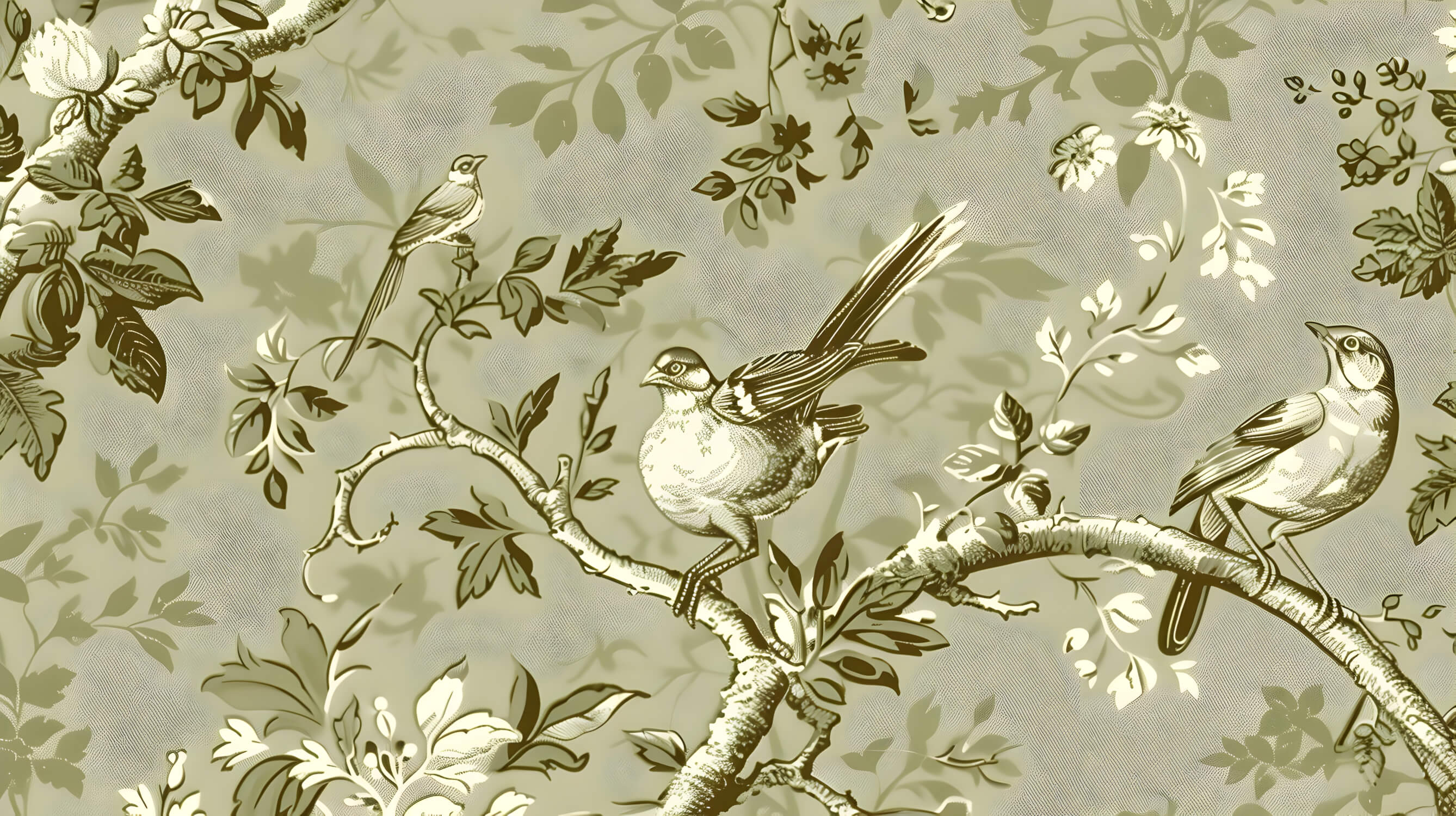 Papier Peint Toile De Jouy Branche Oiseau