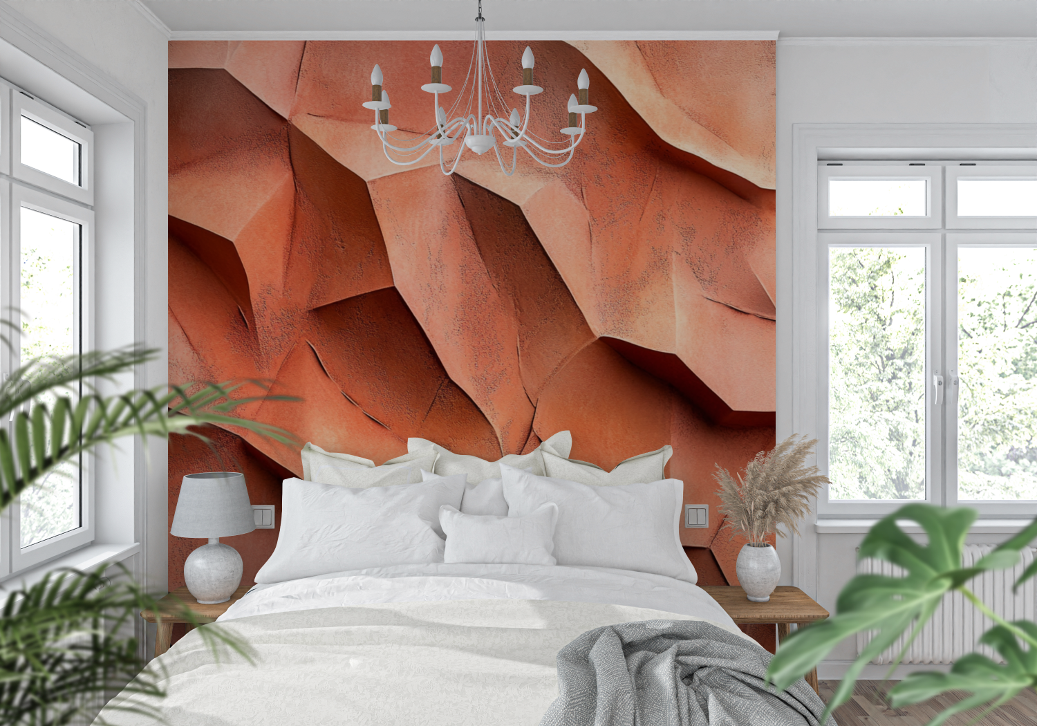 Papier peint terracotta effet platre sculpte tendance mur