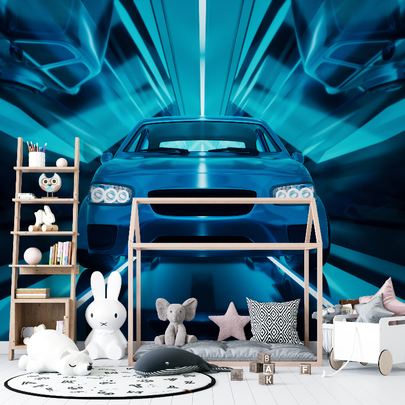 Papier peint 3d voiture bleu 12
