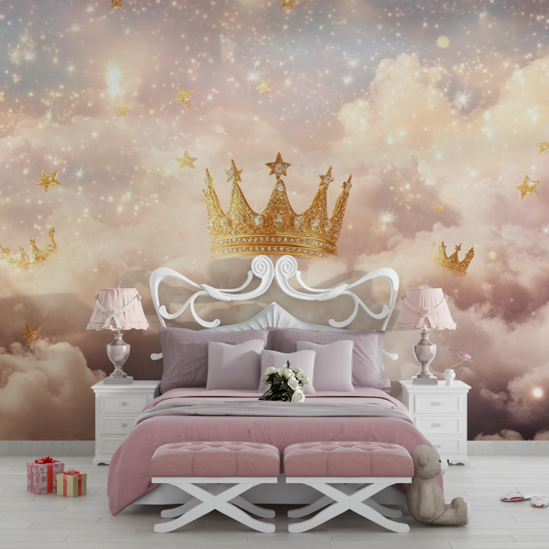 Papier peint princesse couronne magique chambre filles