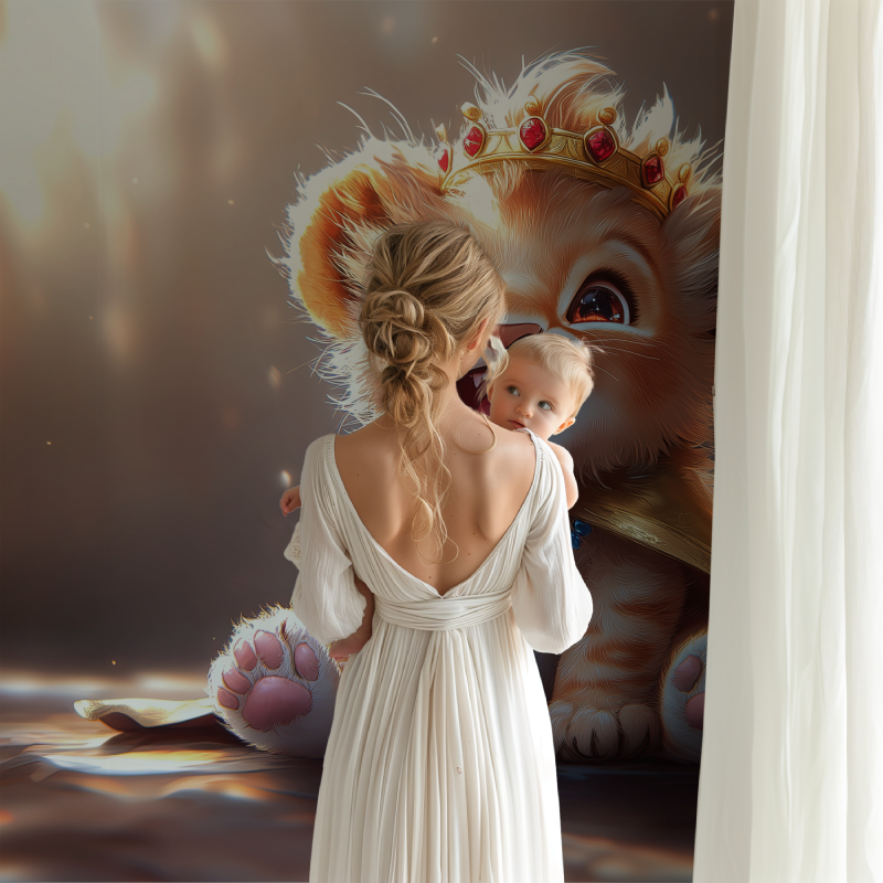 Papier peint lion et couronne de fleurs bb123