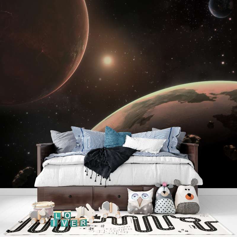 Papier peint poster espace planete panoramique garcon