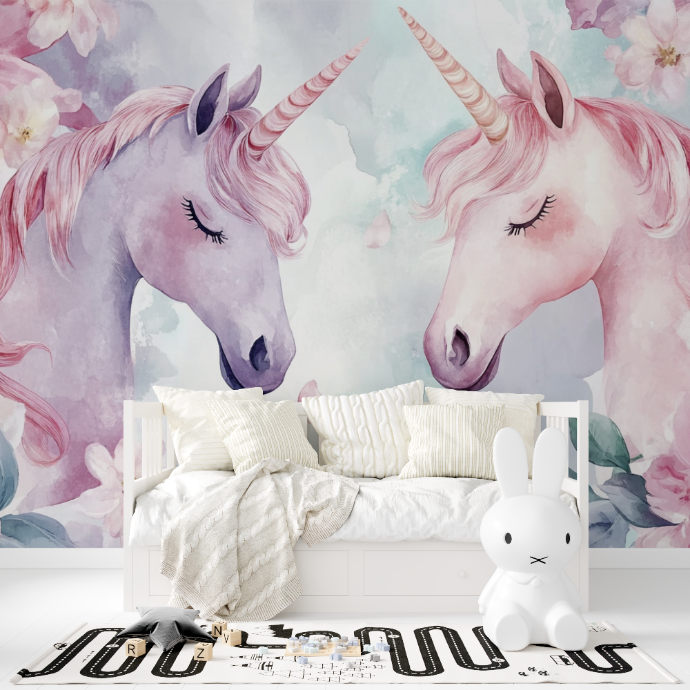 Papier peint tapisserie licorne duo tapisserie fille