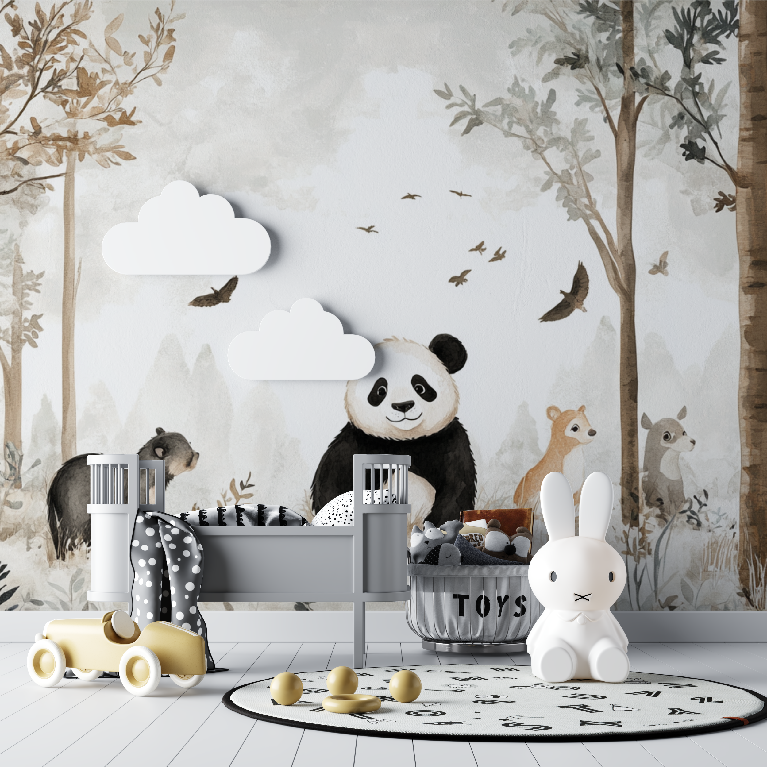 Papier peint panda et amis de la foret bebe tipi