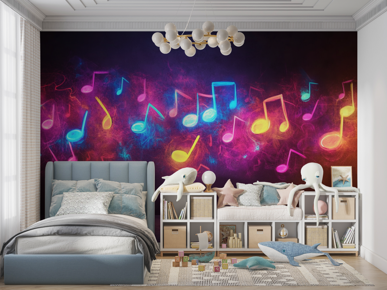 Papier peint motif notes panoramique garcon