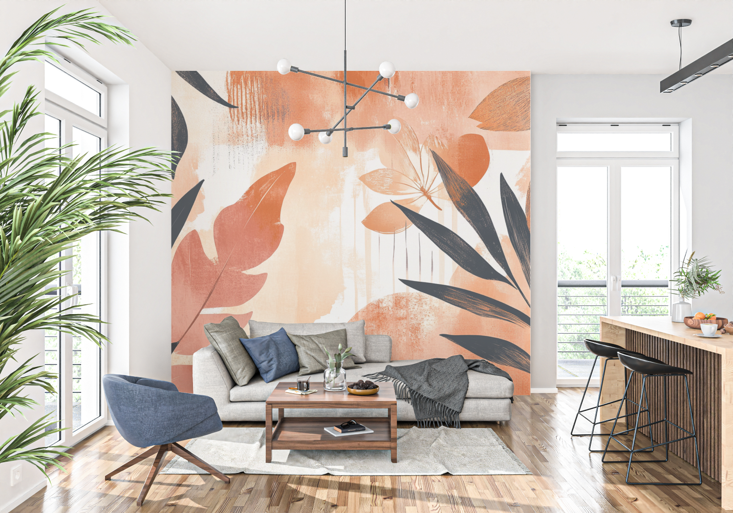 Papier peint terracotta et rose poudre tapisserie