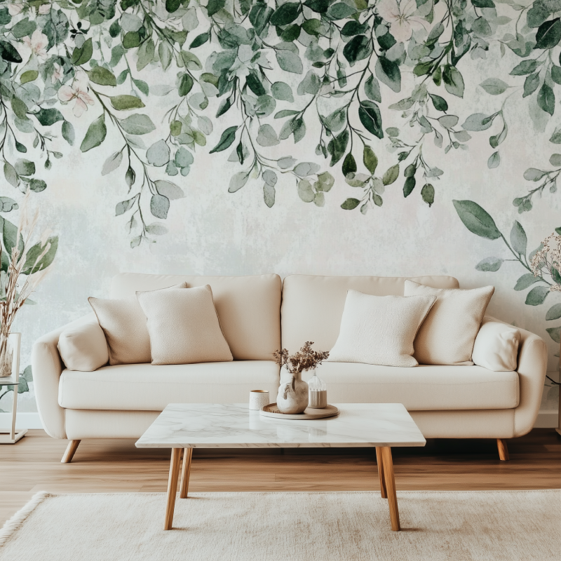 Papier peint vintage vegetal chambre fille canape simple