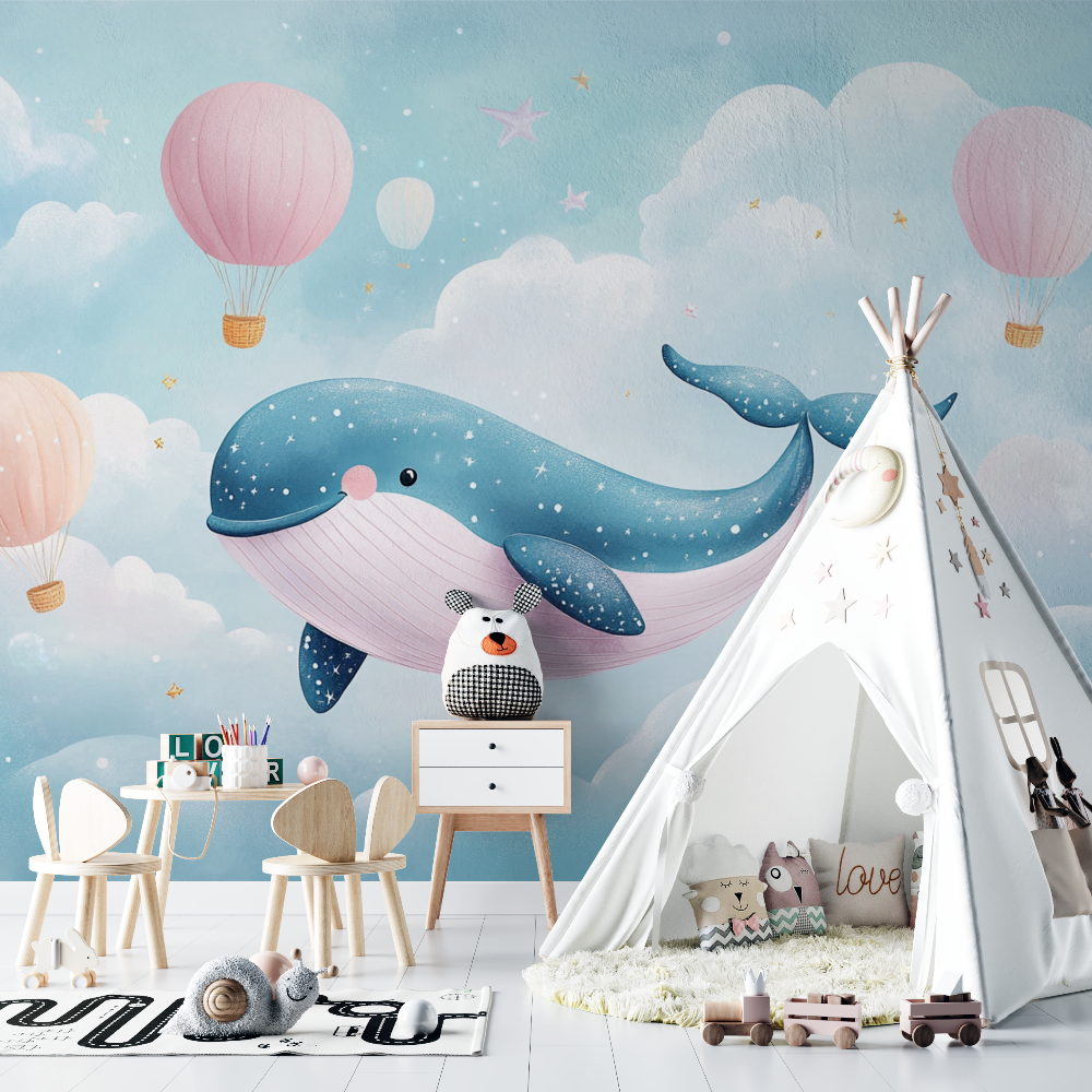 Papier peint marin nuage coton baleine chambre bebe