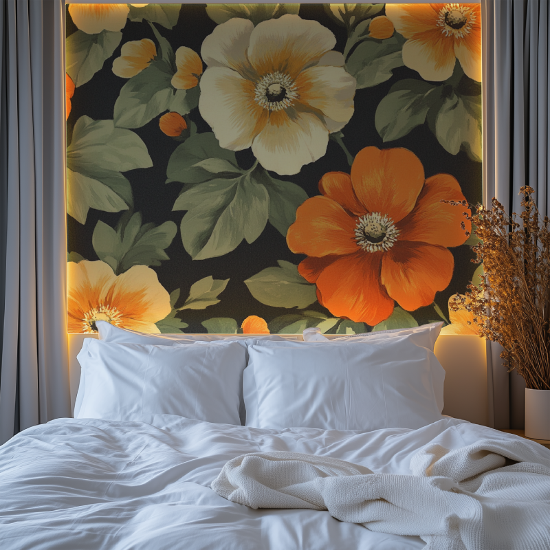 Papier peint fleur 1970 chambre premium