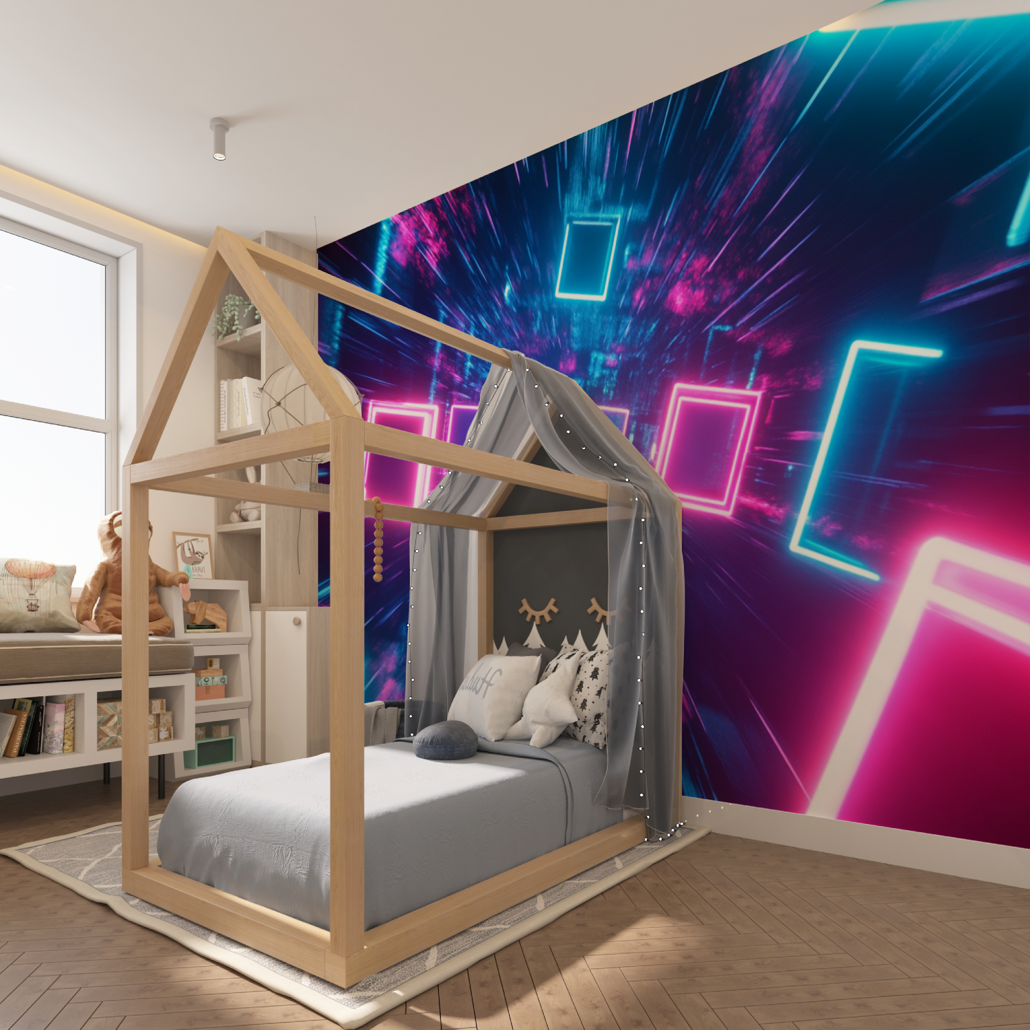 Papier peint carre neons tapisserie hero