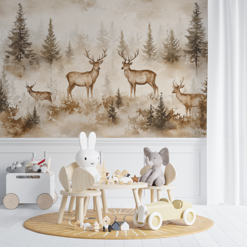 Papier peint animaux foret et cerf royal chambre de bebe