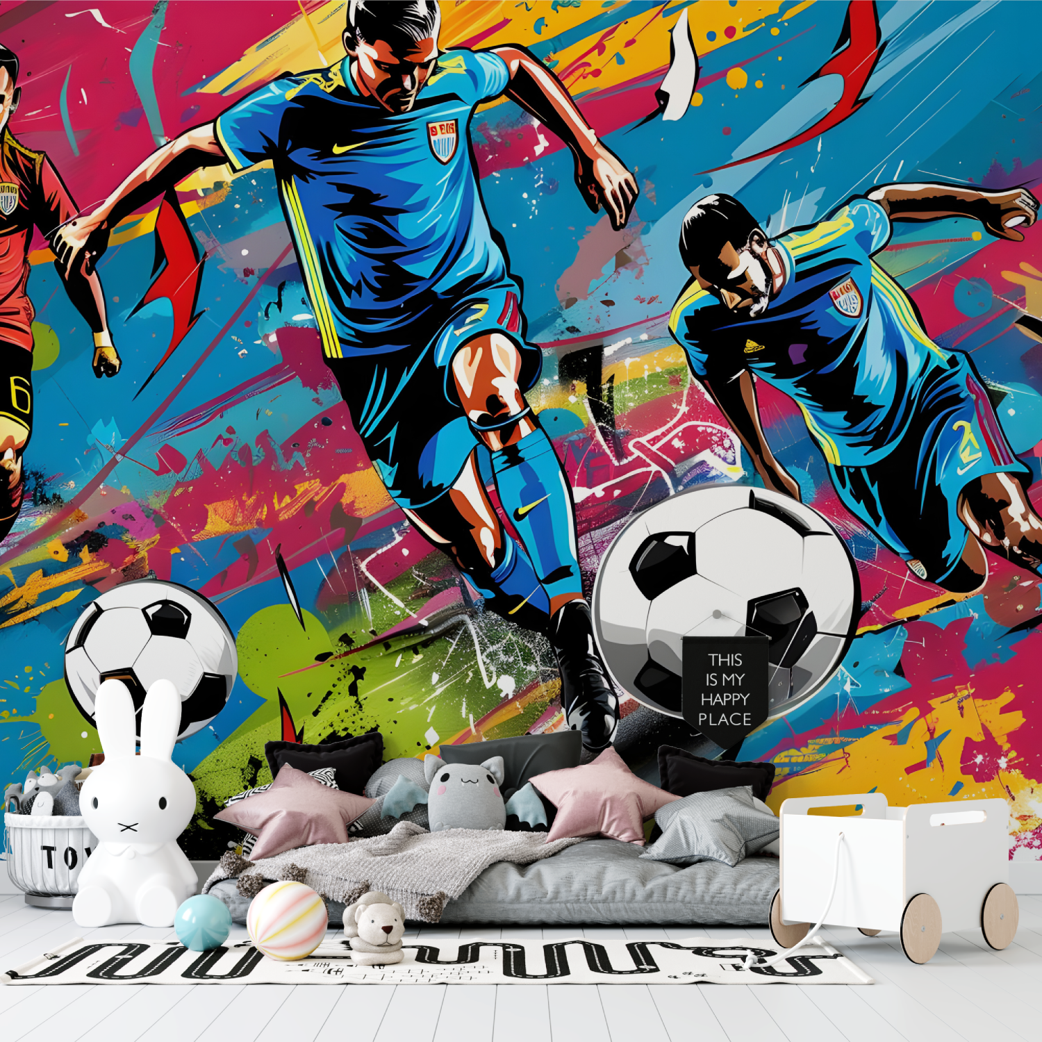 Papiers peint grafitti joueurs de foot tapisserie garcon