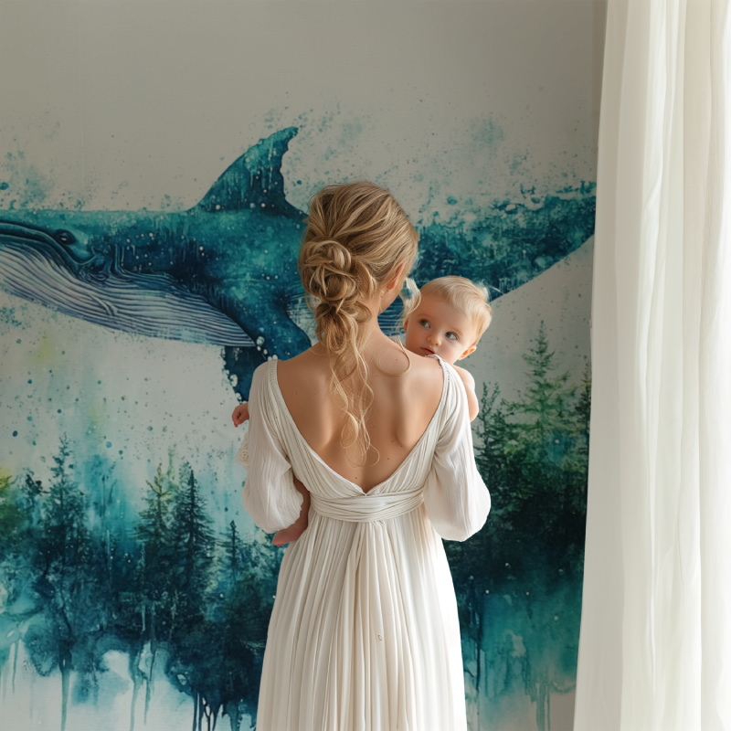 Papier peint baleine et foret bb123