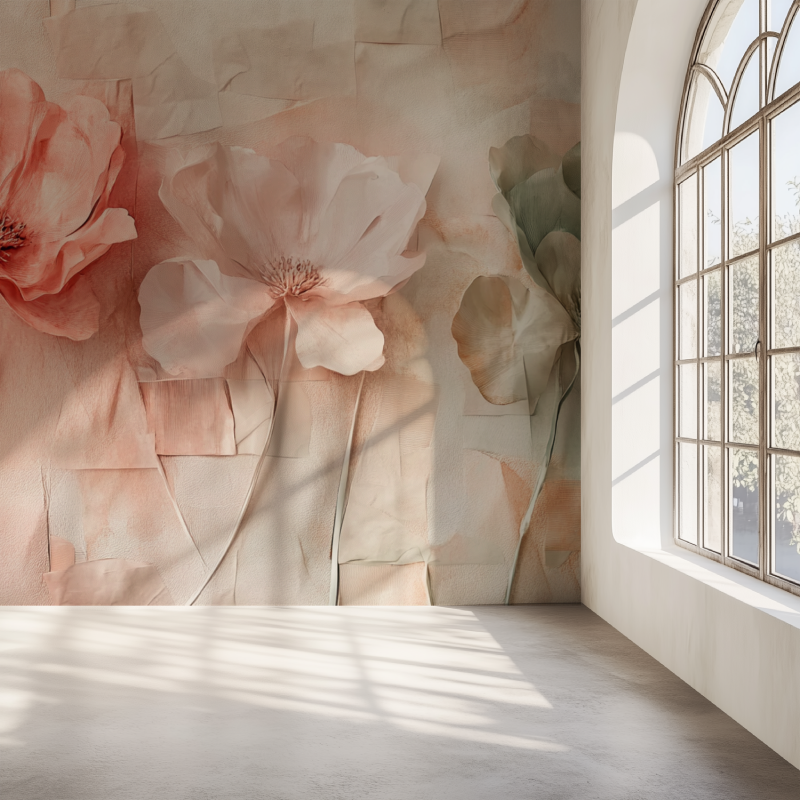 Papier peint grosse fleur vintage mur simple