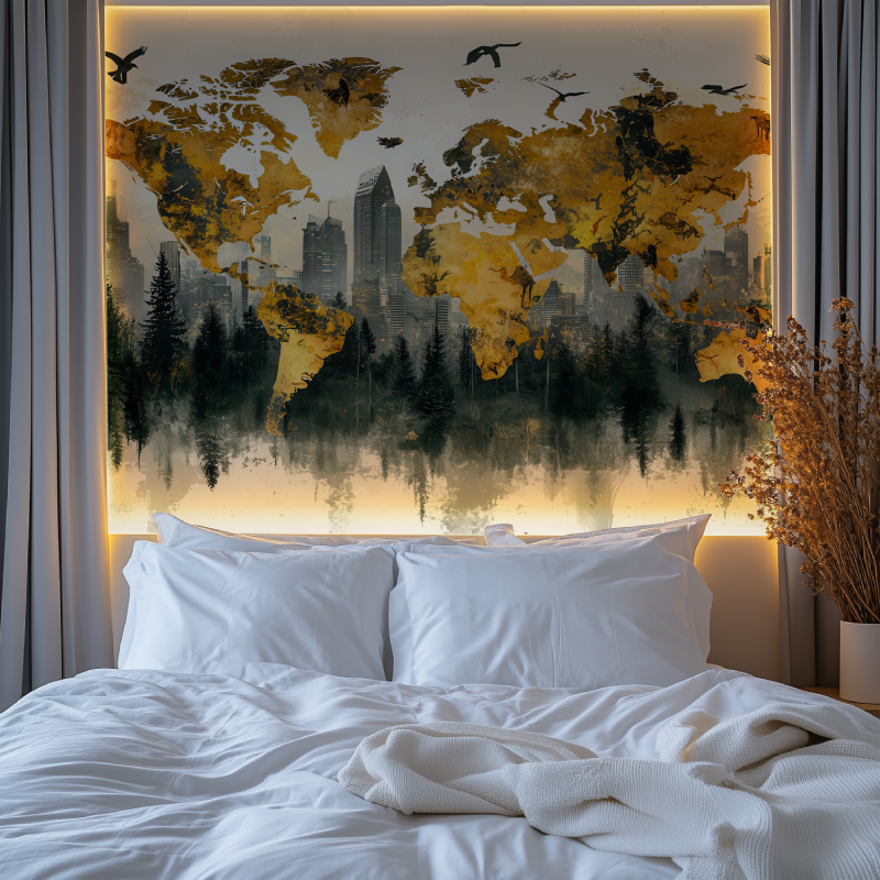 Papier peint panoramique carte monde chambre tendanc