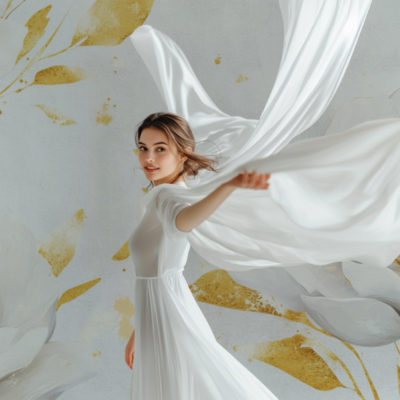 Papier peint fleur blanc et or modele