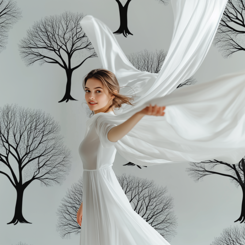 Papier peint arbre oir et blanc modele