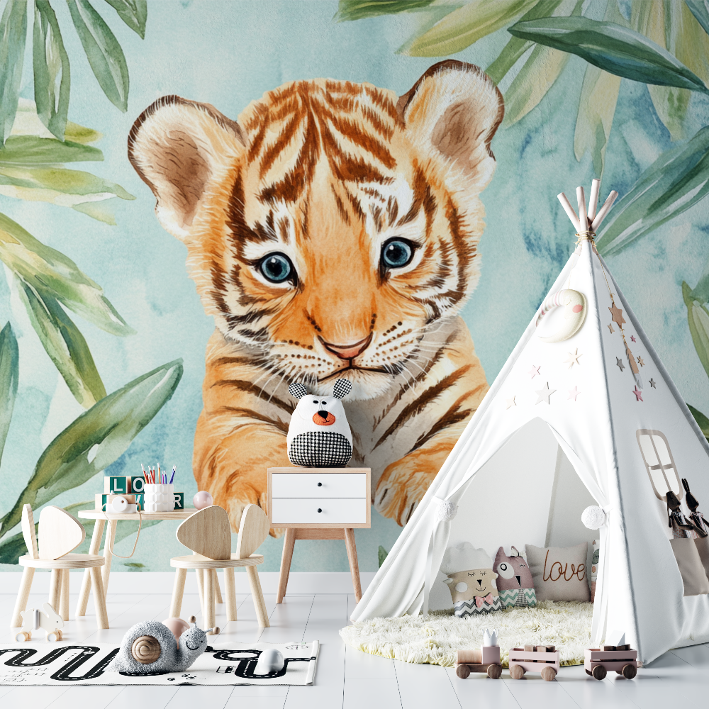 Papier peint tigre et ambiance tropicale chambre bebe