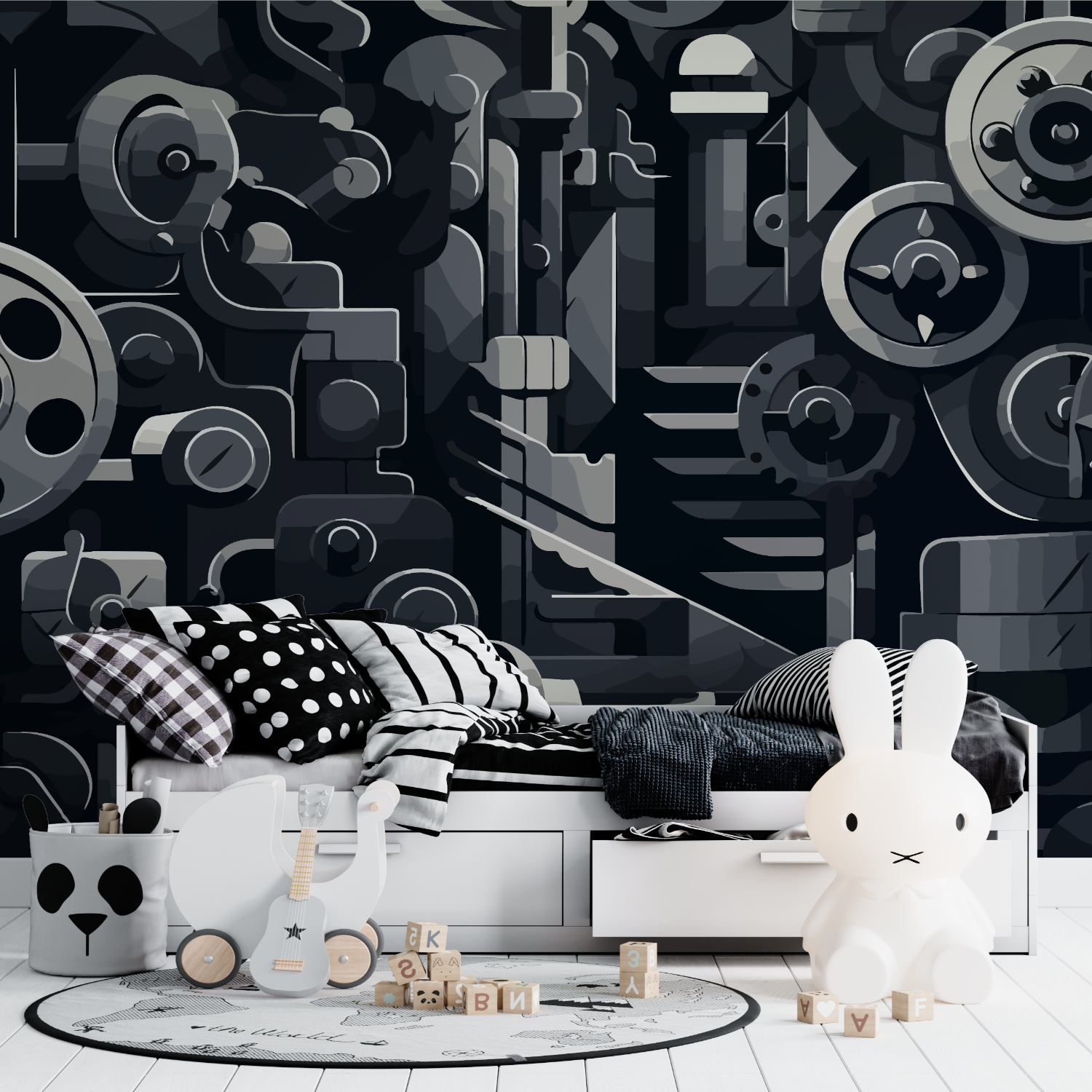 Papier peint mecanique voiture tapisserie ado